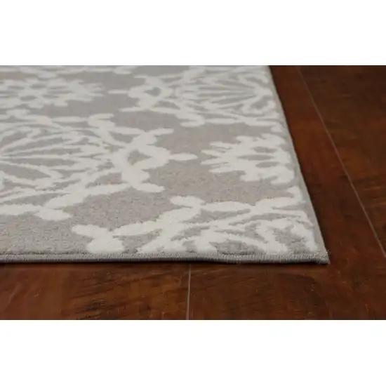 Grey Ivory Machine Woven Floral Indoor Runner Rug Photo 4