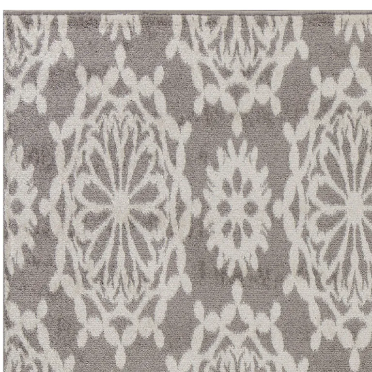 Grey Ivory Machine Woven Floral Indoor Runner Rug Photo 5