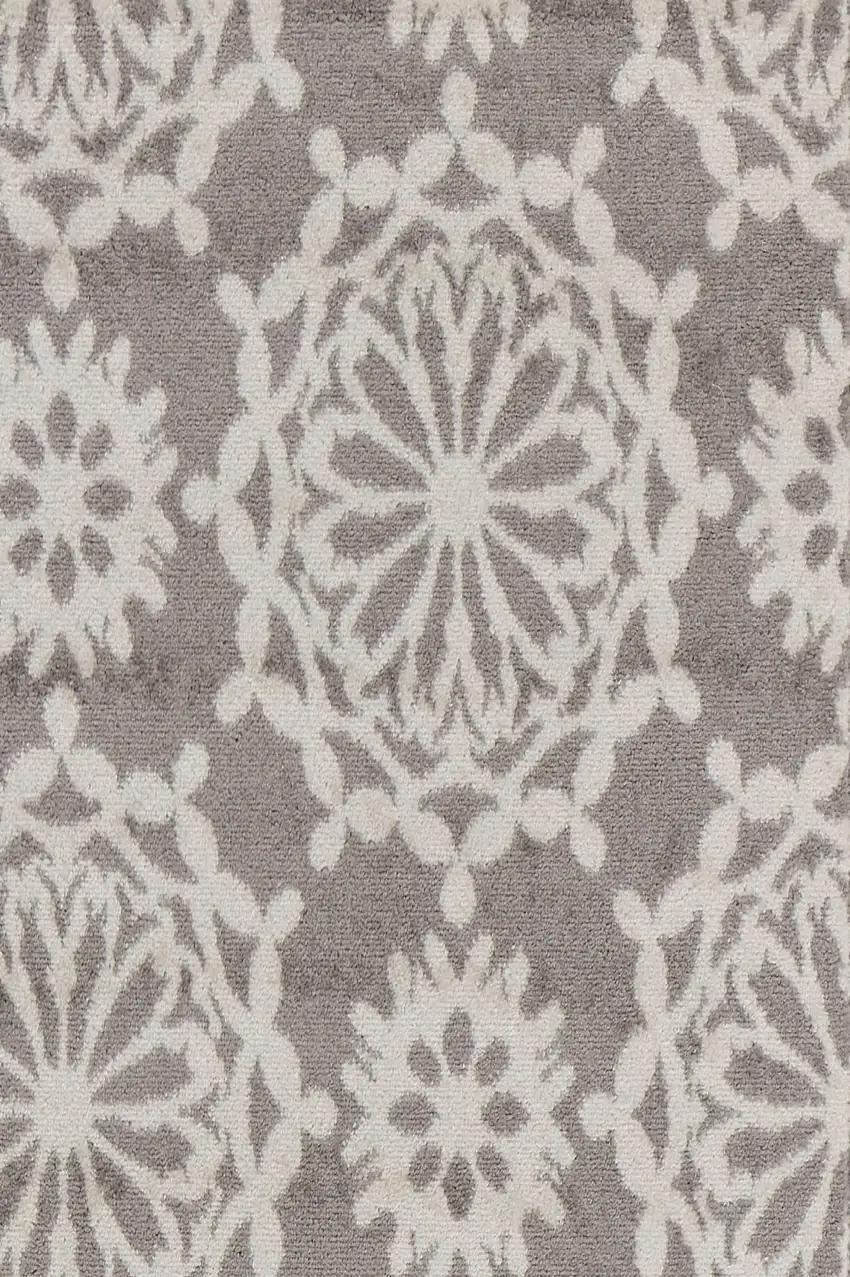 Grey Ivory Machine Woven Floral Indoor Runner Rug Photo 2