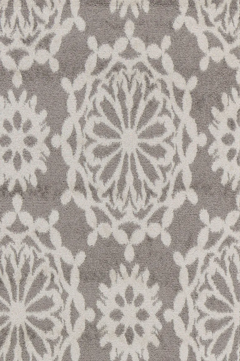 Grey Ivory Machine Woven Floral Indoor Runner Rug Photo 2