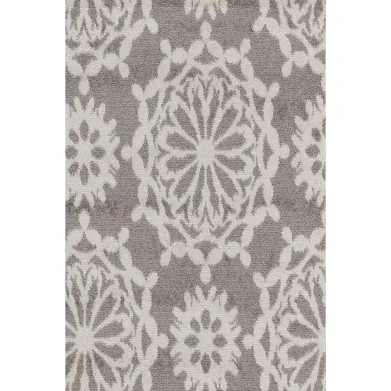 Grey Ivory Machine Woven Floral Indoor Runner Rug Photo 2