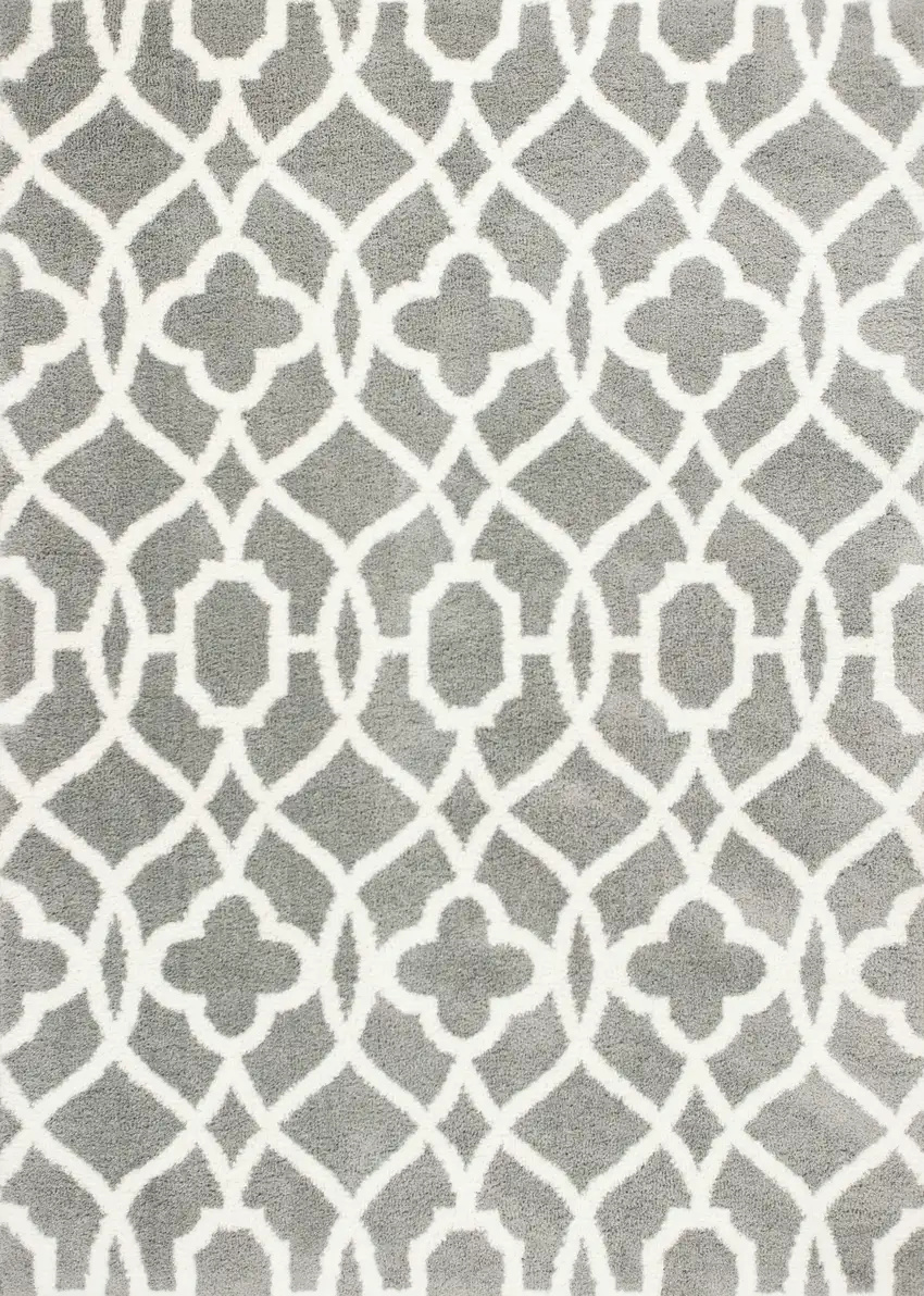 Grey Ivory Machine Woven Ogee Indoor Area Rug Photo 1