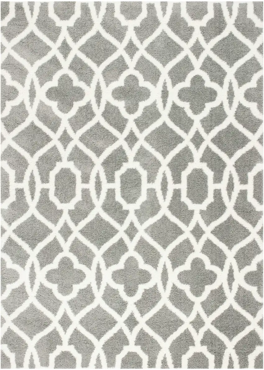 Grey Ivory Machine Woven Ogee Indoor Area Rug Photo 2