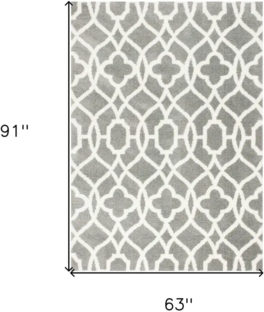 Grey Ivory Machine Woven Ogee Indoor Area Rug Photo 3