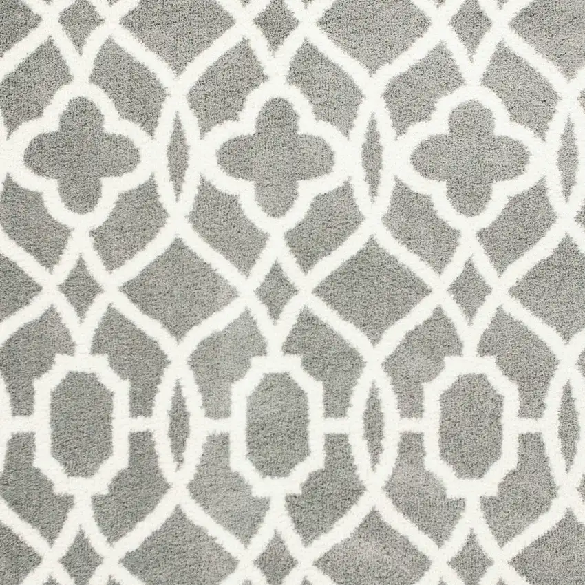 Grey Ivory Machine Woven Ogee Indoor Shag Area Rug Photo 5