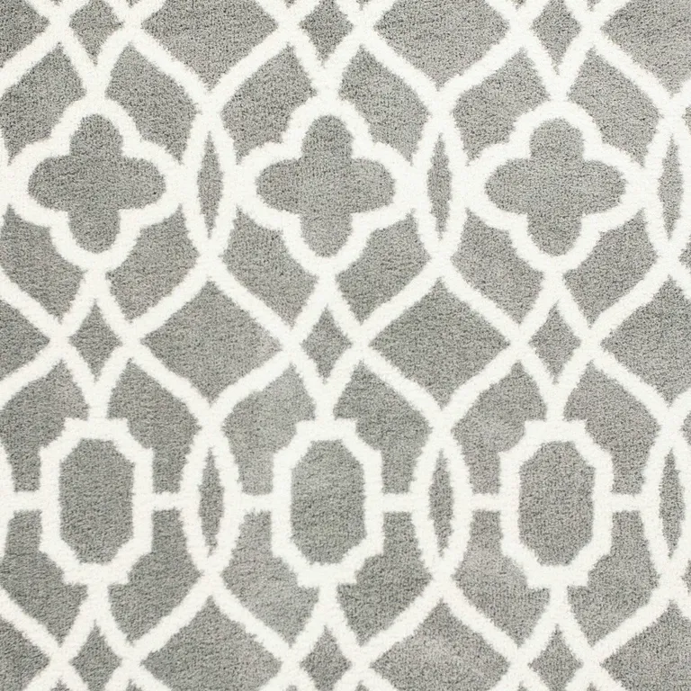 Grey Ivory Machine Woven Ogee Indoor Shag Area Rug Photo 4