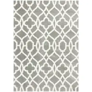 Photo of Grey Ivory Machine Woven Ogee Indoor Shag Area Rug