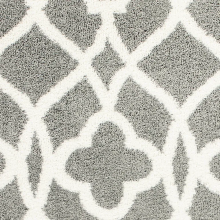 Grey Ivory Machine Woven Ogee Indoor Shag Area Rug Photo 4
