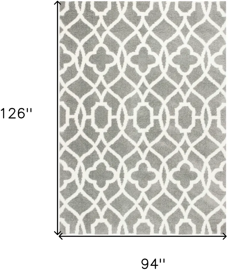 Grey Ivory Machine Woven Ogee Indoor Shag Area Rug Photo 3