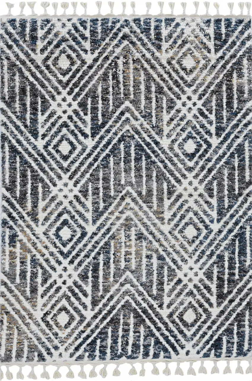 3'X5' Grey Ivory Machine Woven Space Dyed Geometric Bohemian Indoor Area Rug Photo 2