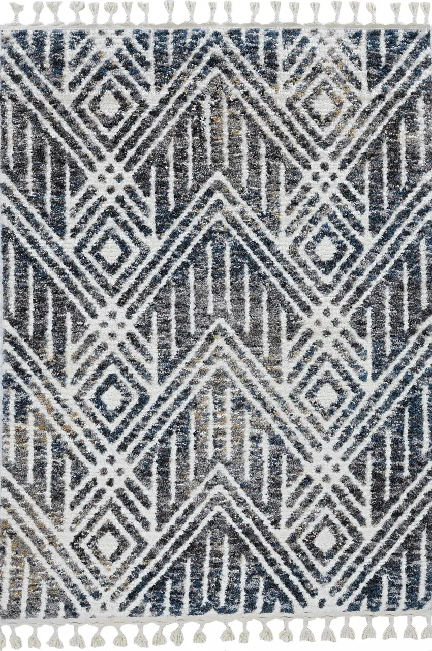 Grey Ivory Machine Woven Space Dyed Geometric Bohemian Indoor Area Rug Photo 3