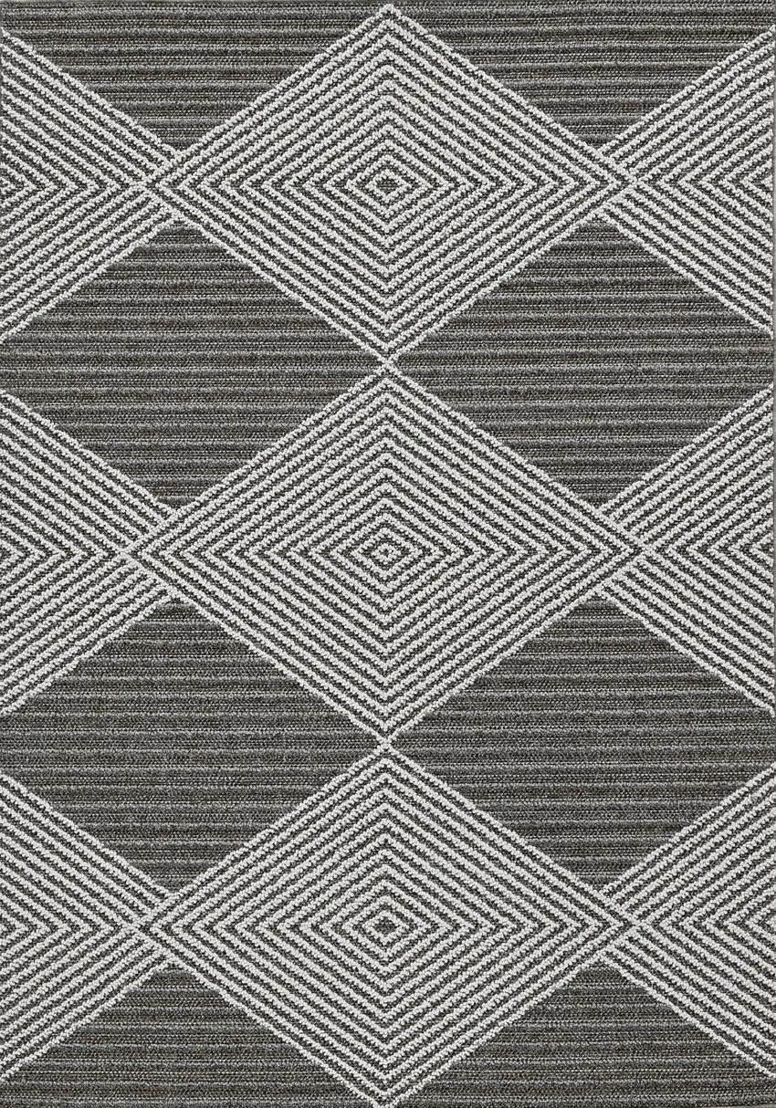 Grey Ivory Machine Woven UV Treated Diamonds Indoor Outdoor Runner Rug Photo 2
