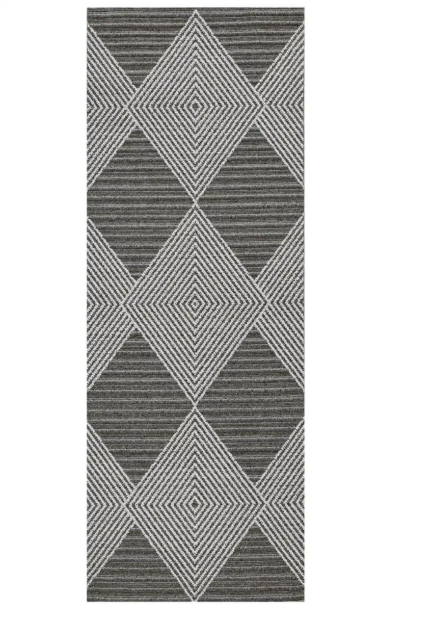 Grey Ivory Machine Woven UV Treated Diamonds Indoor Outdoor Runner Rug Photo 1