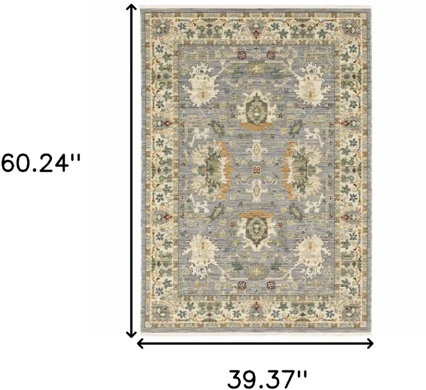 Grey Ivory Orange Teal Green Charcoal Blue And Red Oriental Power Loom Stain Resistant Area Rug With Fringe Photo 10