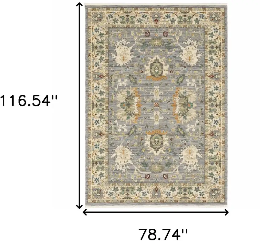 Grey Ivory Orange Teal Green Charcoal Blue And Red Oriental Power Loom Stain Resistant Area Rug With Fringe Photo 10