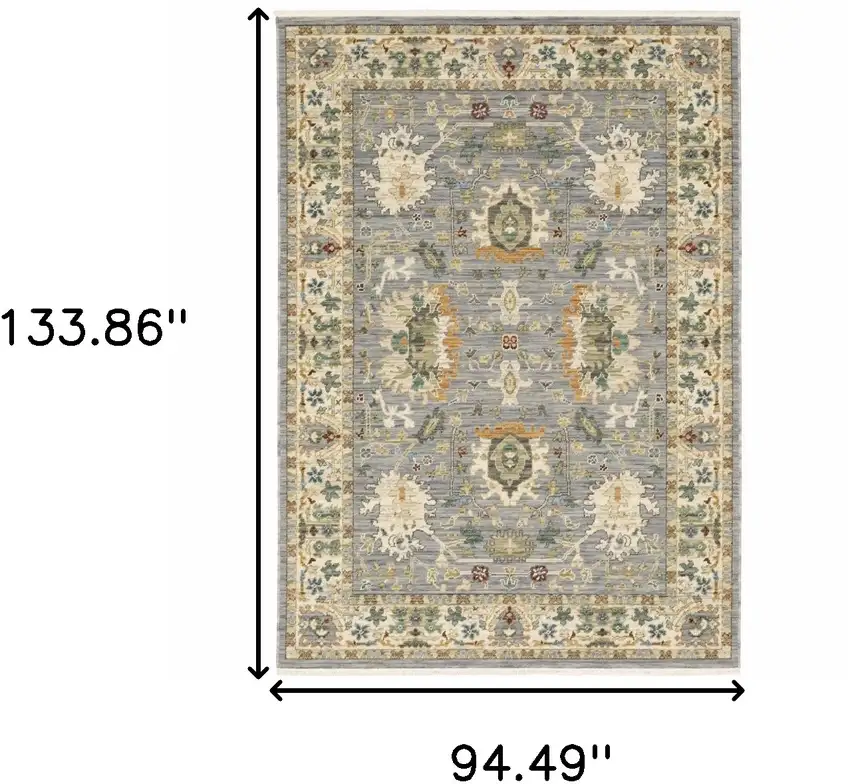 Grey Ivory Orange Teal Green Charcoal Blue And Red Oriental Power Loom Stain Resistant Area Rug With Fringe Photo 10