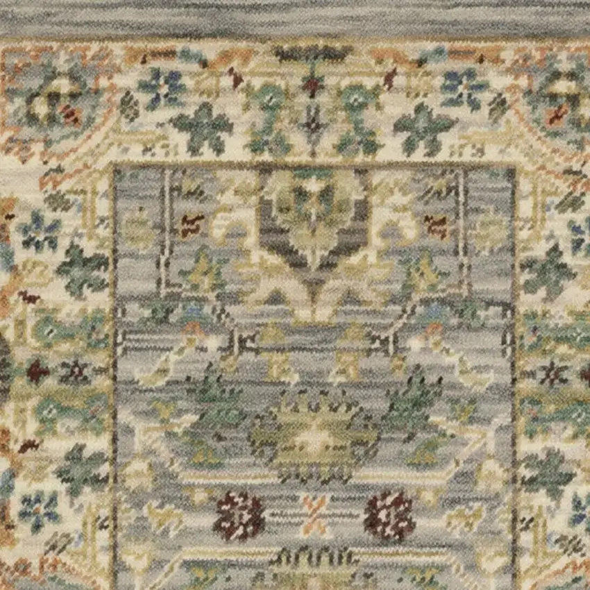 2' X 6' Grey Ivory Orange Teal Green Charcoal Blue And Red Oriental Power Loom Stain Resistant Runner Rug With Fringe Photo 6