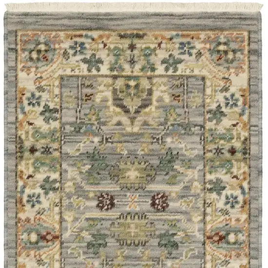 2' X 6' Grey Ivory Orange Teal Green Charcoal Blue And Red Oriental Power Loom Stain Resistant Runner Rug With Fringe Photo 4