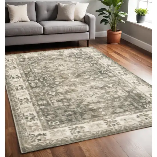 Grey Ivory Tan And Beige Oriental Power Loom Stain Resistant Area Rug Photo 1