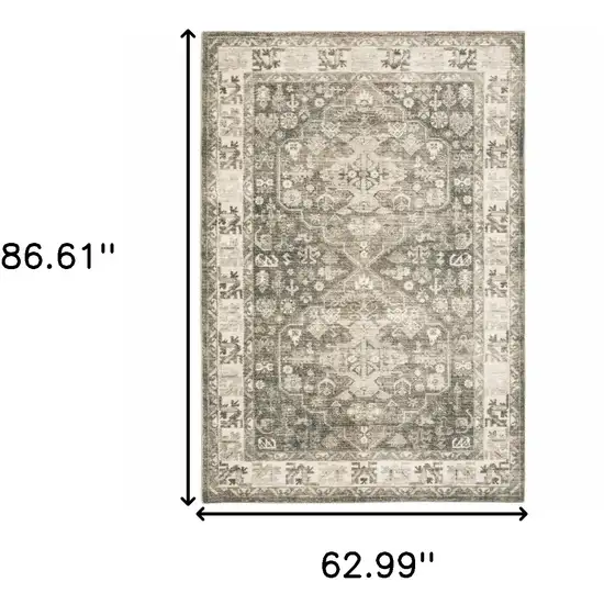 Grey Ivory Tan And Beige Oriental Power Loom Stain Resistant Area Rug Photo 3