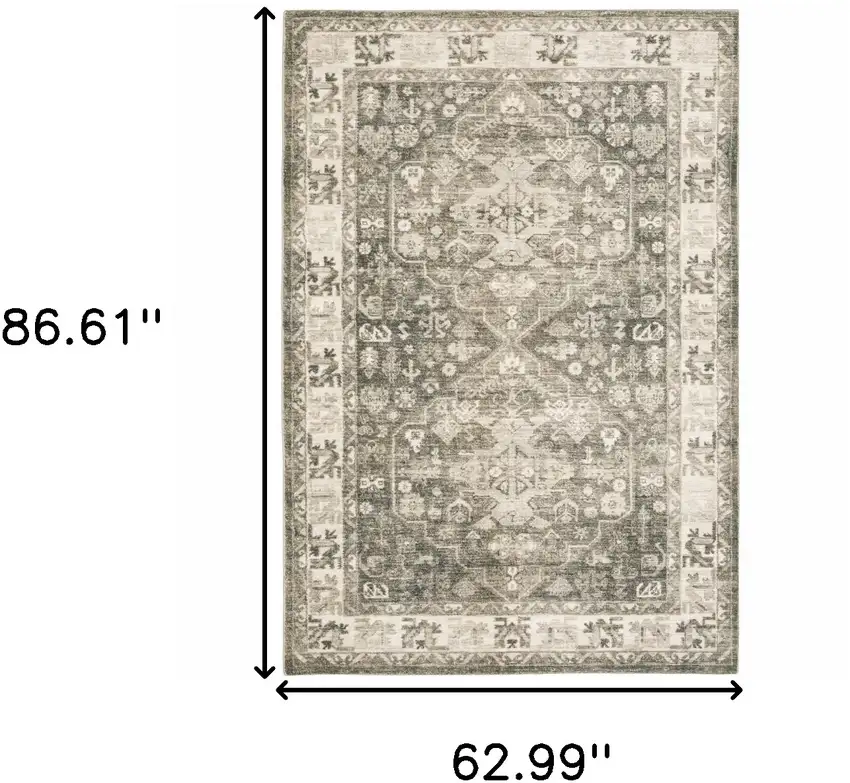 Grey Ivory Tan And Beige Oriental Power Loom Stain Resistant Area Rug Photo 3