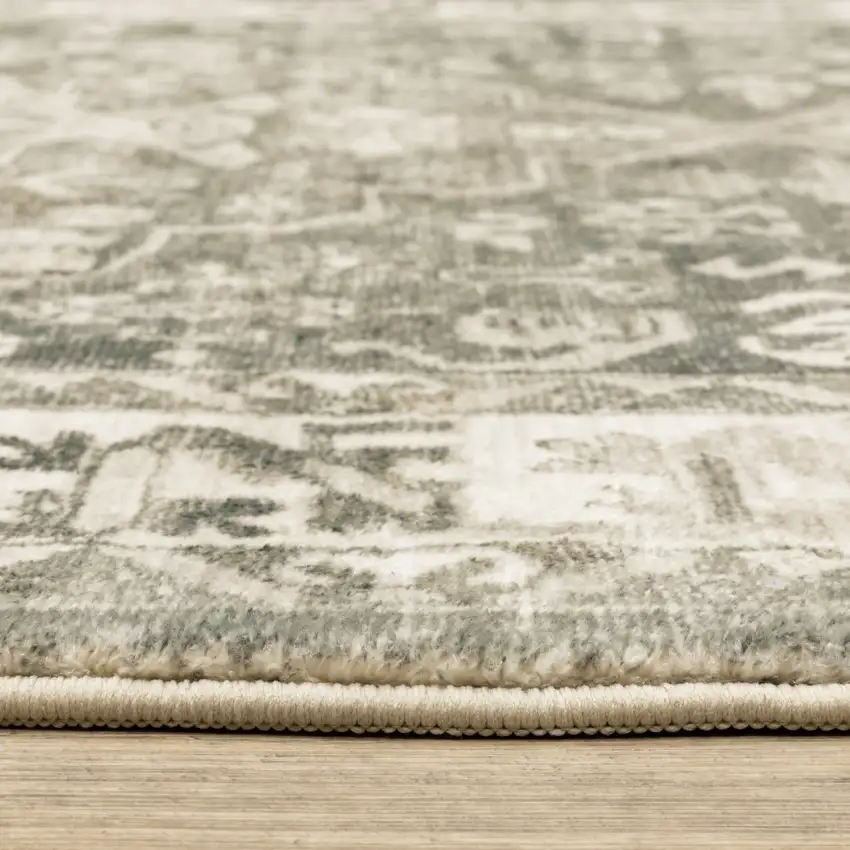 Grey Ivory Tan And Beige Oriental Power Loom Stain Resistant Area Rug Photo 4