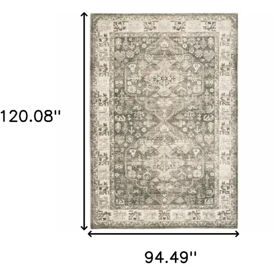 Grey Ivory Tan And Beige Oriental Power Loom Stain Resistant Area Rug Photo 3