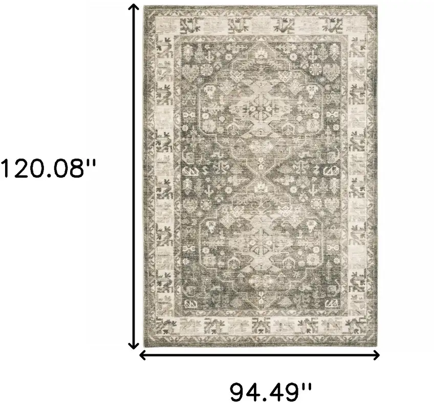 Grey Ivory Tan And Beige Oriental Power Loom Stain Resistant Area Rug Photo 3