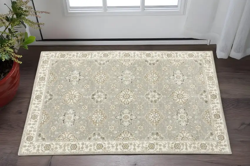 Gray and Ivory Oriental Power Loom Area Rug Photo 1