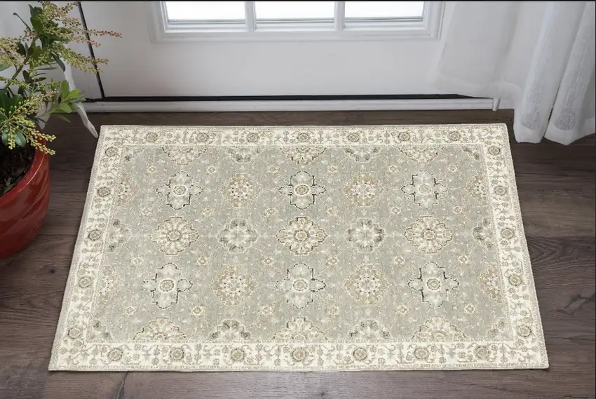Gray and Ivory Oriental Power Loom Area Rug Photo 1