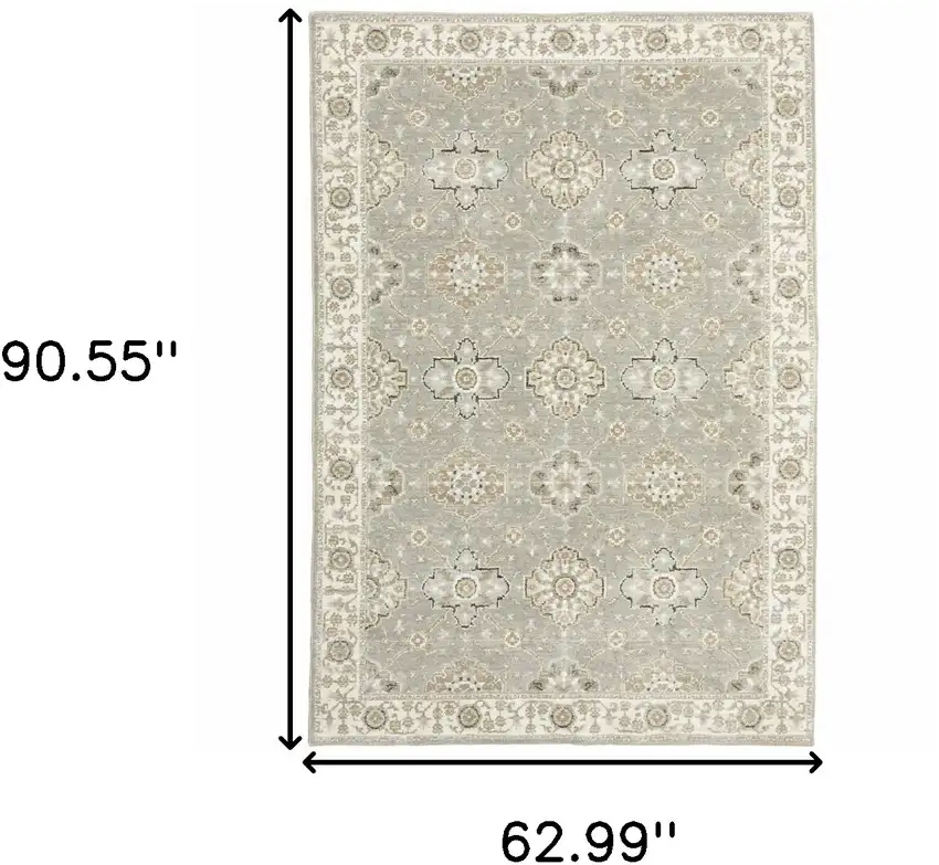Grey Ivory Tan Brown And Gold Oriental Power Loom Stain Resistant Area Rug Photo 5