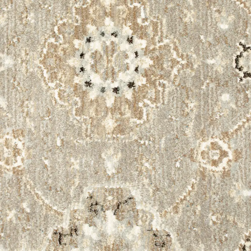 Grey Ivory Tan Brown And Gold Oriental Power Loom Stain Resistant Area Rug Photo 6