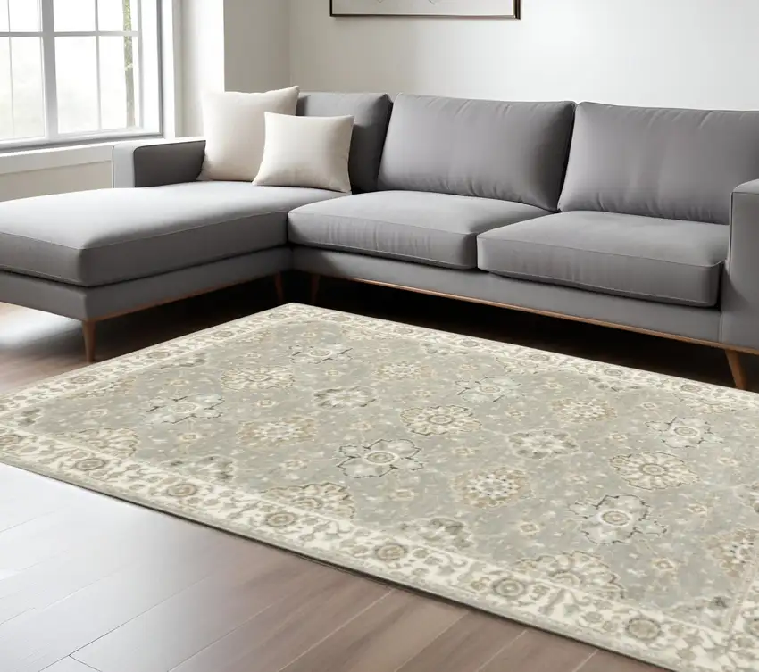 Gray and Ivory Oriental Power Loom Area Rug Photo 1