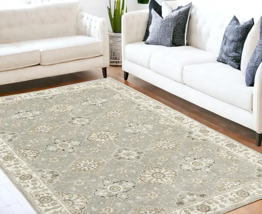Gray and Ivory Oriental Power Loom Area Rug Photo 1