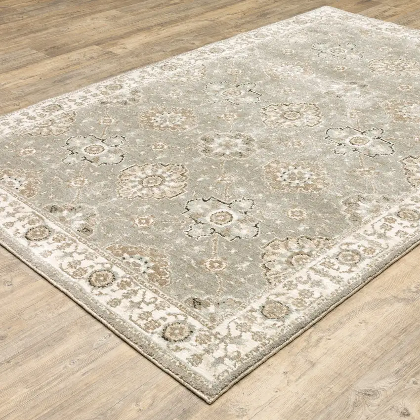 Grey Ivory Tan Brown And Gold Oriental Power Loom Stain Resistant Area Rug Photo 4