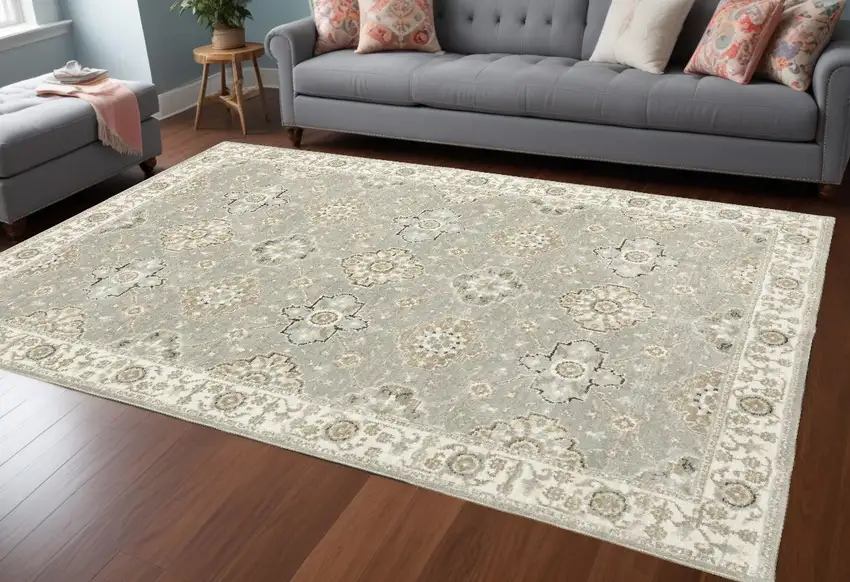 Gray and Ivory Oriental Power Loom Area Rug Photo 1