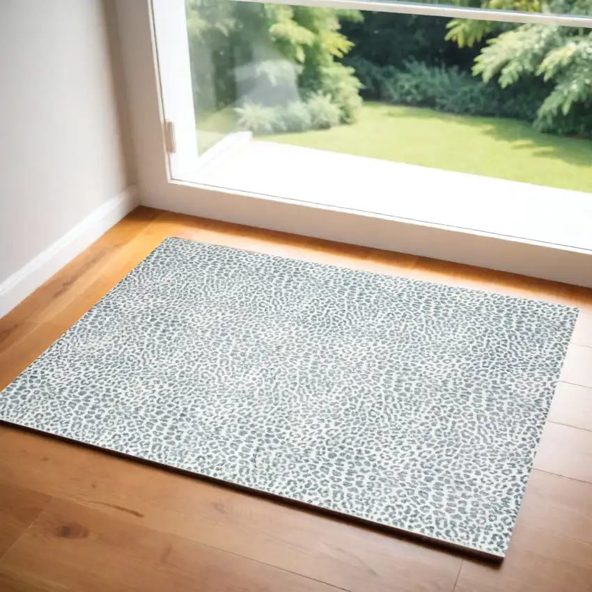 Grey Leopard Print Shag Handmade Non Skid Area Rug Photo 1