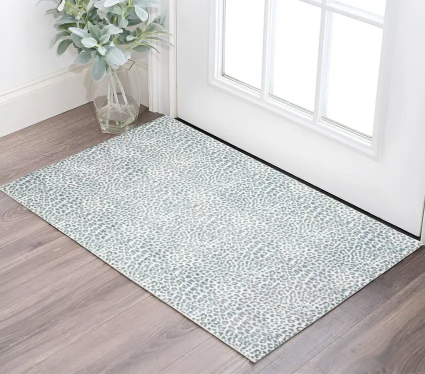 Grey Leopard Print Shag Handmade Non Skid Area Rug Photo 1