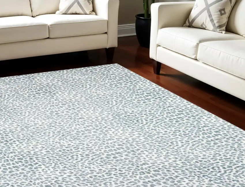 Grey Leopard Print Shag Handmade Non Skid Area Rug Photo 1