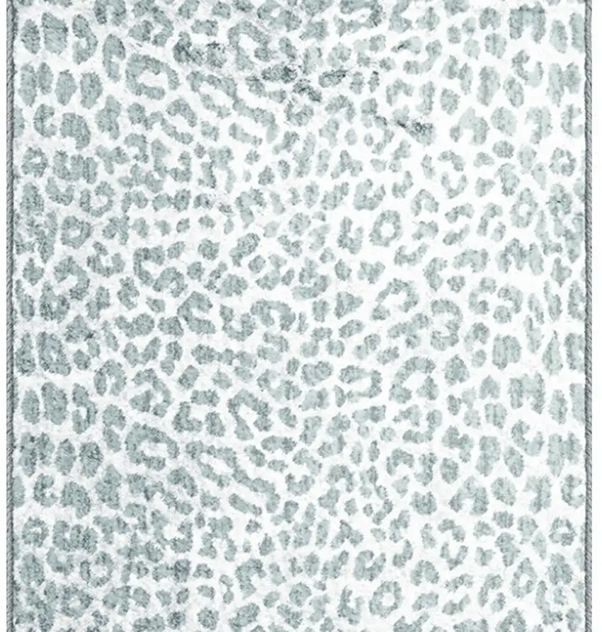 Grey Leopard Print Shag Handmade Non Skid Runner Rug Photo 3