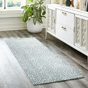 Photo of Grey Leopard Print Shag Handmade Non Skid Runner Rug