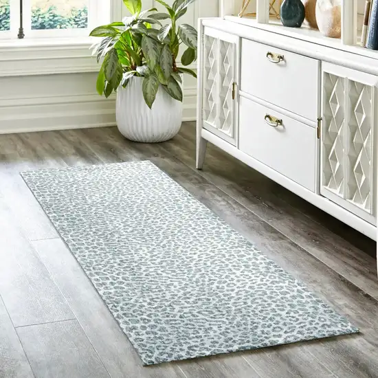Grey Leopard Print Shag Handmade Non Skid Runner Rug Photo 1