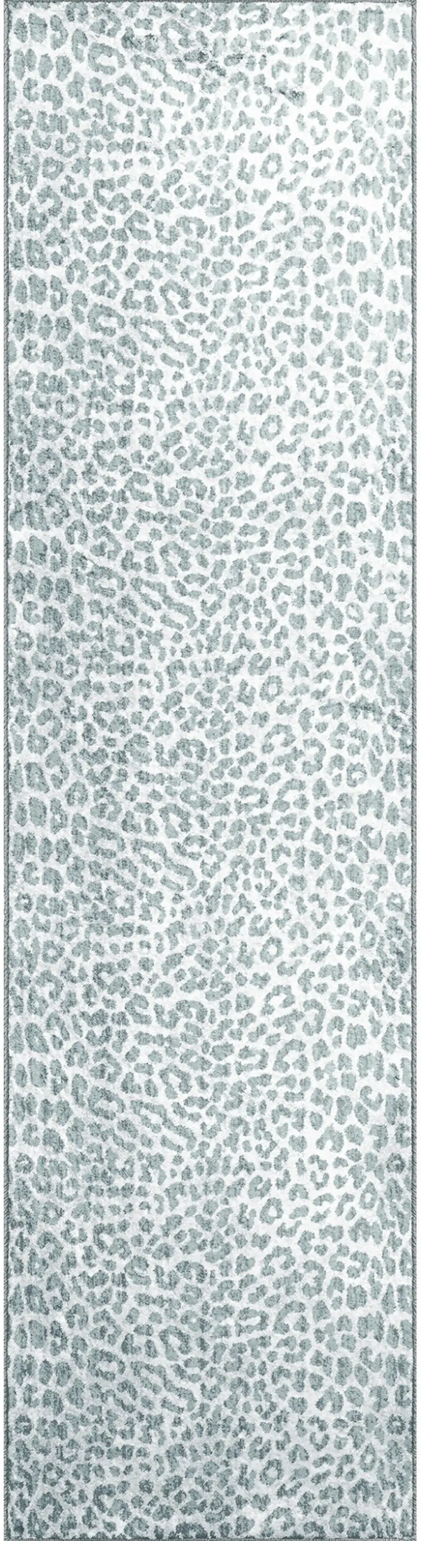 Grey Leopard Print Shag Handmade Non Skid Runner Rug Photo 5
