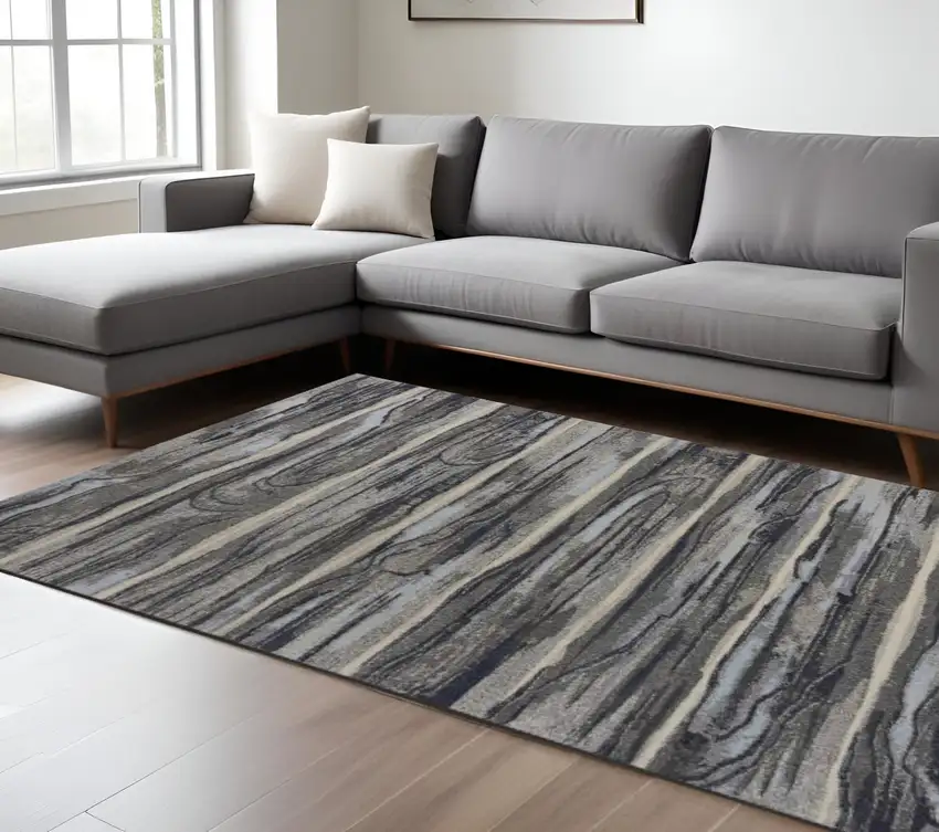 Gray Blue And Black Abstract Area Rug Photo 1