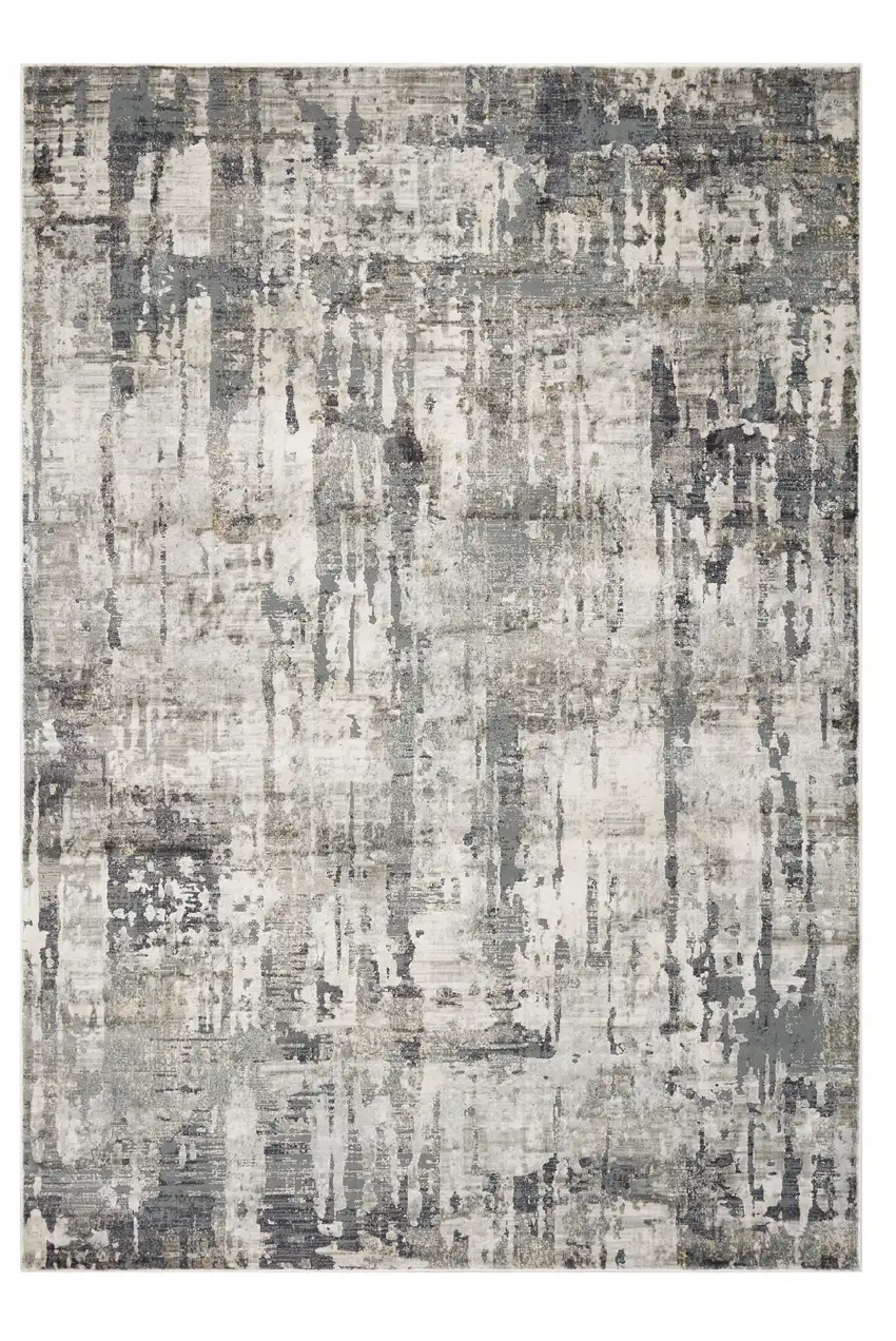 Grey Machine Woven Abstract Drip Indoor Area Rug Photo 1