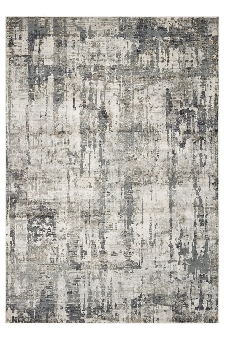 Grey Machine Woven Abstract Drip Indoor Area Rug Photo 1