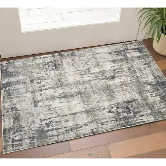 Ivory And Gray Abstract Distressed Area Rug Photo 1