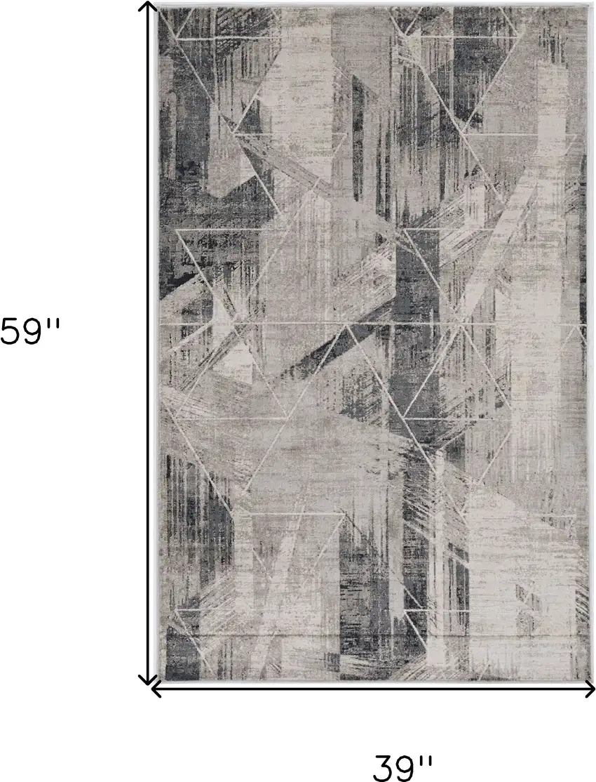 3'X5' Grey Machine Woven Abstract Geometric Indoor Area Rug Photo 3