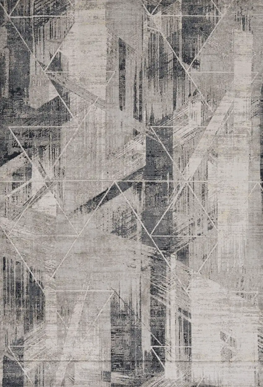 Grey Machine Woven Abstract Geometric Indoor Area Rug Photo 2
