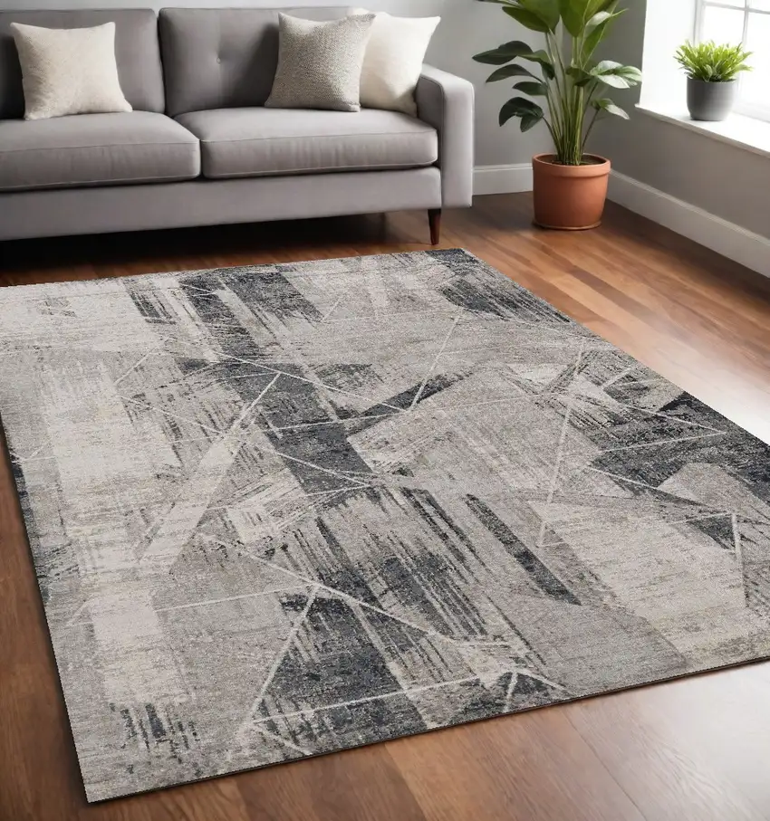 Grey Machine Woven Abstract Geometric Indoor Area Rug Photo 1